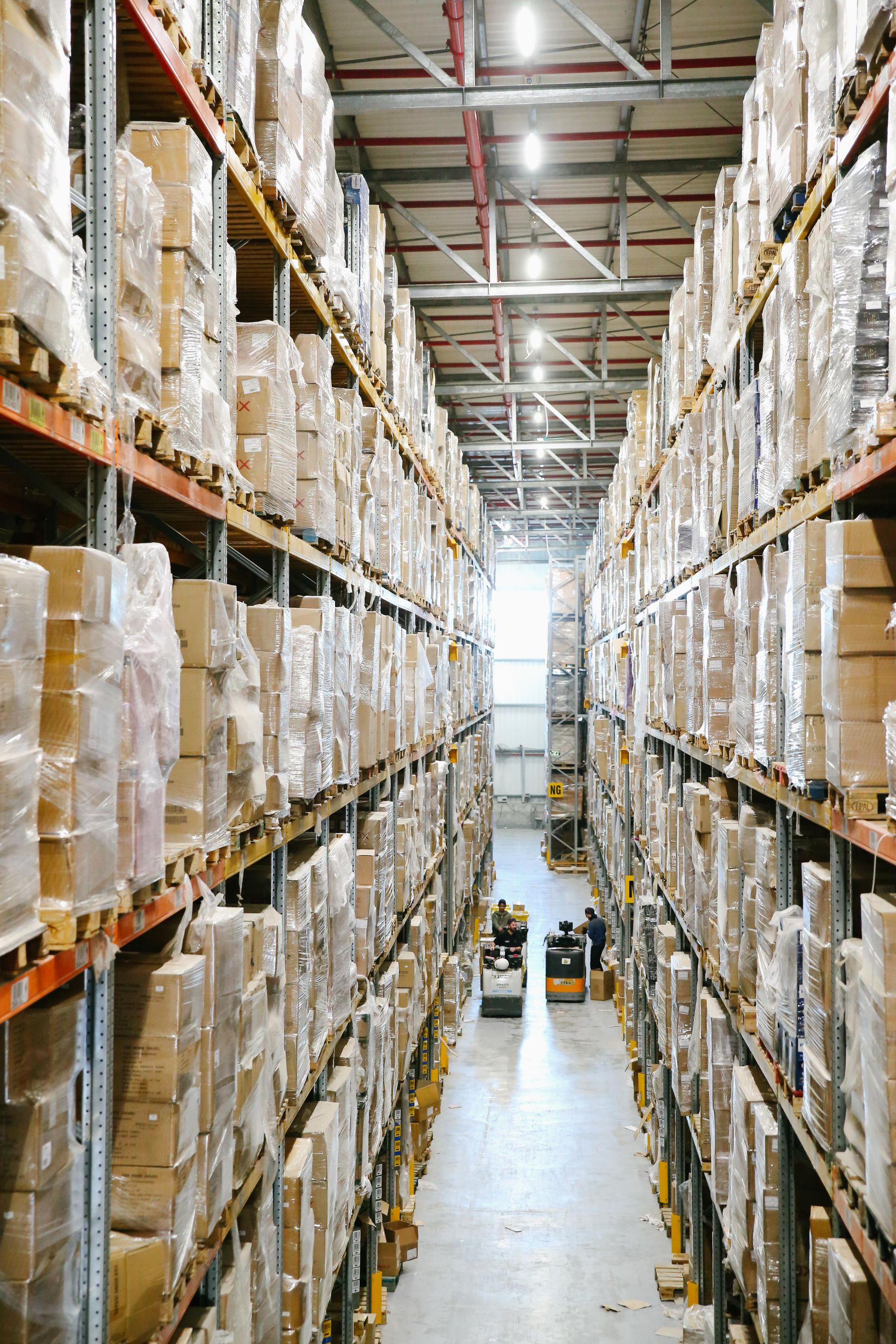 Shelving and organized goods inside a warehouse